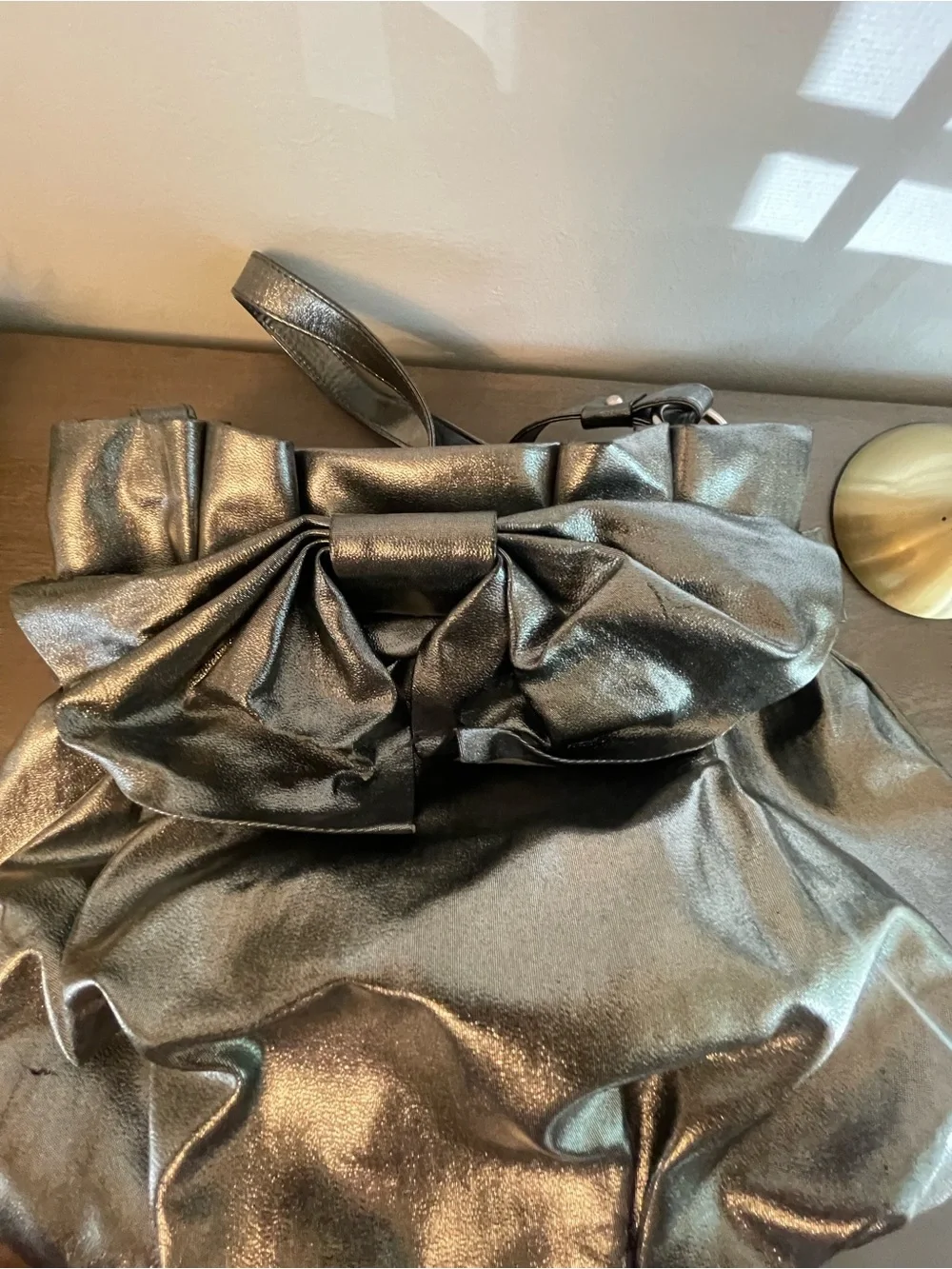 Elle Metallic Black Bow Shoulder Bag